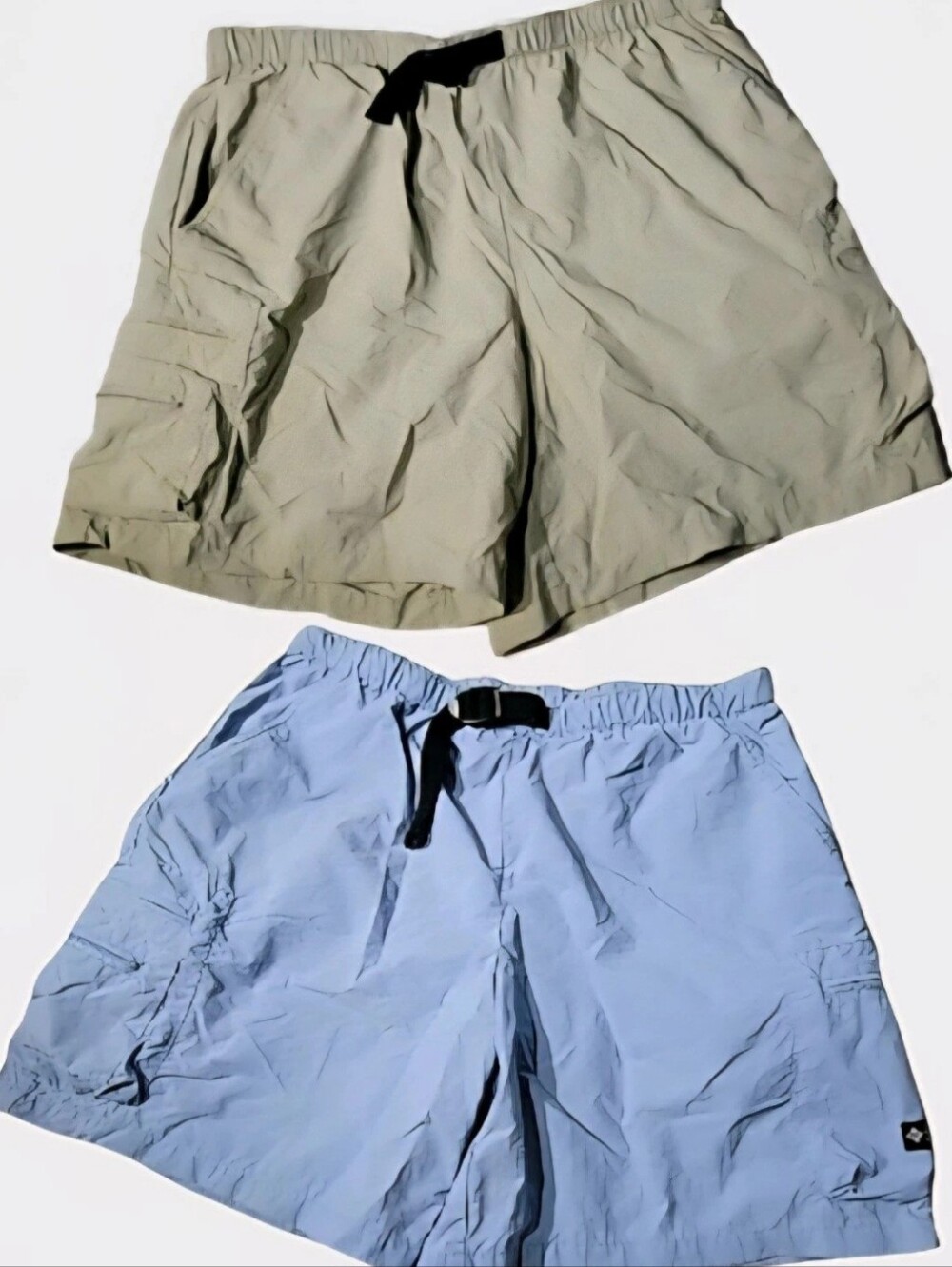 Vtg Columbia Lot 2 Women Med Nylon Hiking Shorts Lt Blue Kaki Cargo Pockets Belt
